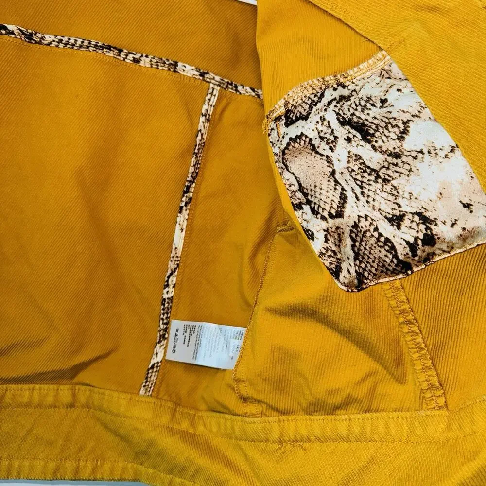 ANTHROPOLGIE Nora Flounce-Sleeved Trucker Short Jacket Small Mustard 3/4 Sleeve - Picture 9 of 11